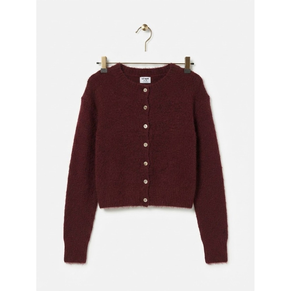 Cotton On Women Cardigan XS Burgundy Wool Blend Fuzzy Knit Button Front Sweater